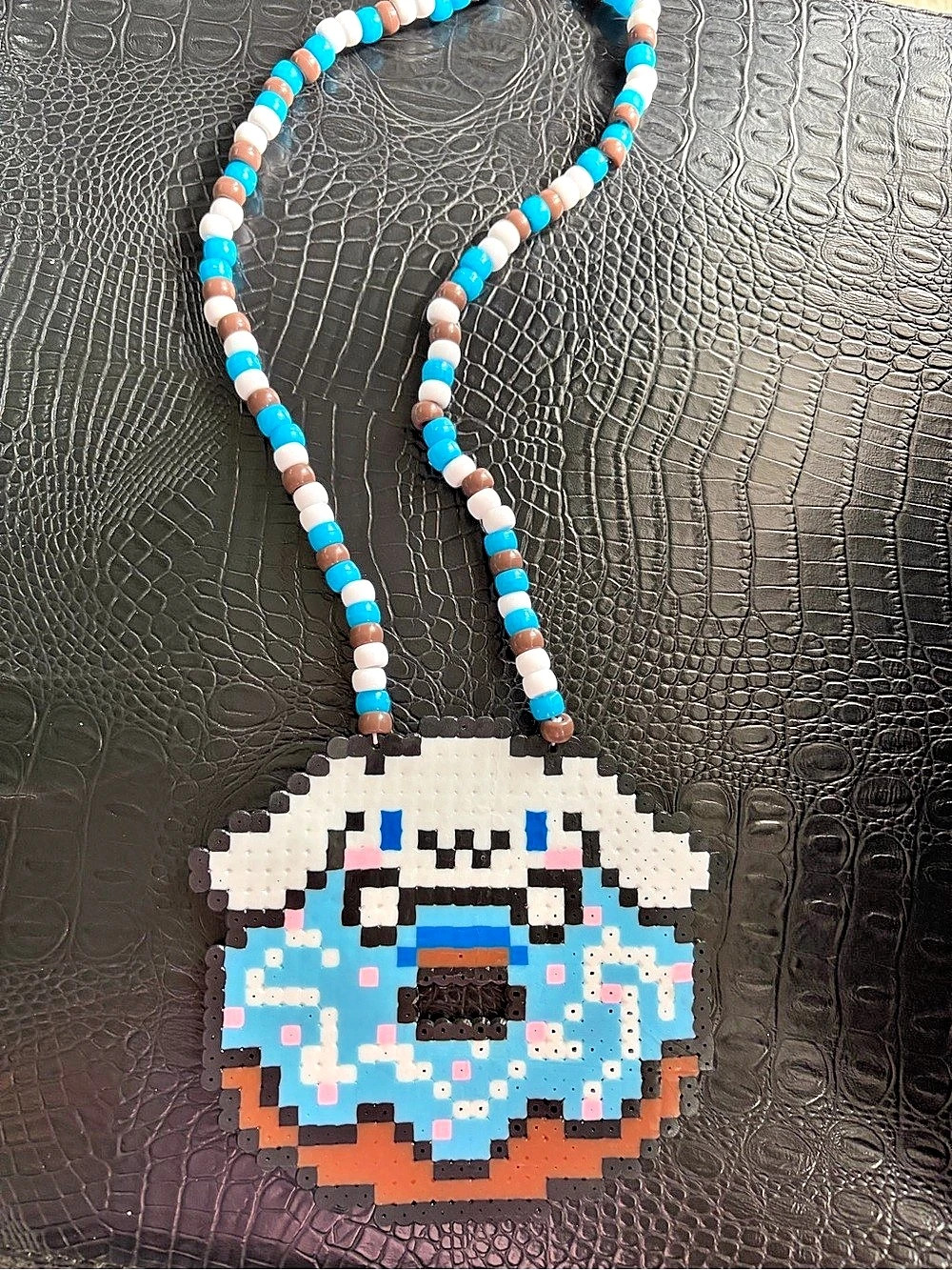 Blue & White Beaded Pixel Art Necklace